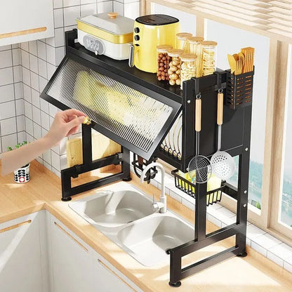 Multifunctional Flip Kitchen Dish Rack, Over Sink Countertop Kitchen Storage Shelf,