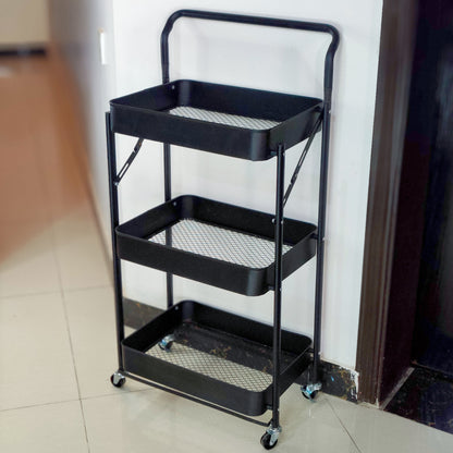 3-Tier Foldable Trolley Organizer With Wheels, Available in white and Black color