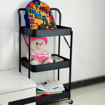 3-Tier Foldable Trolley Organizer With Wheels, Available in white and Black color
