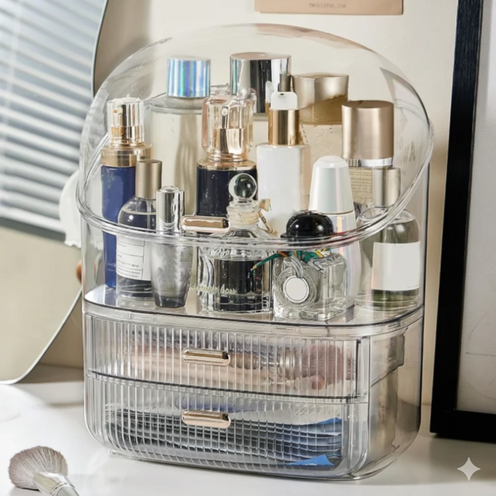Transparent, Clear Cosmetic Organizer, Makeup Organizer with 2 drawers