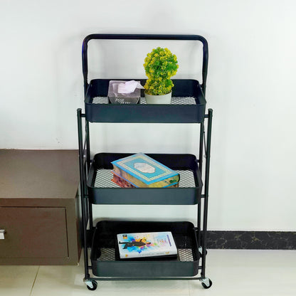 3-Tier Foldable Trolley Organizer With Wheels, Available in white and Black color