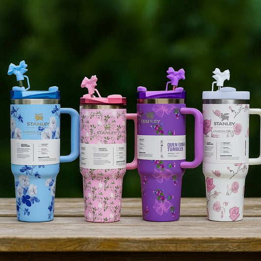 1200ml Flower Stanley Stainless Steel with Steel Straw & Straw Stopper (Heavy Weight)