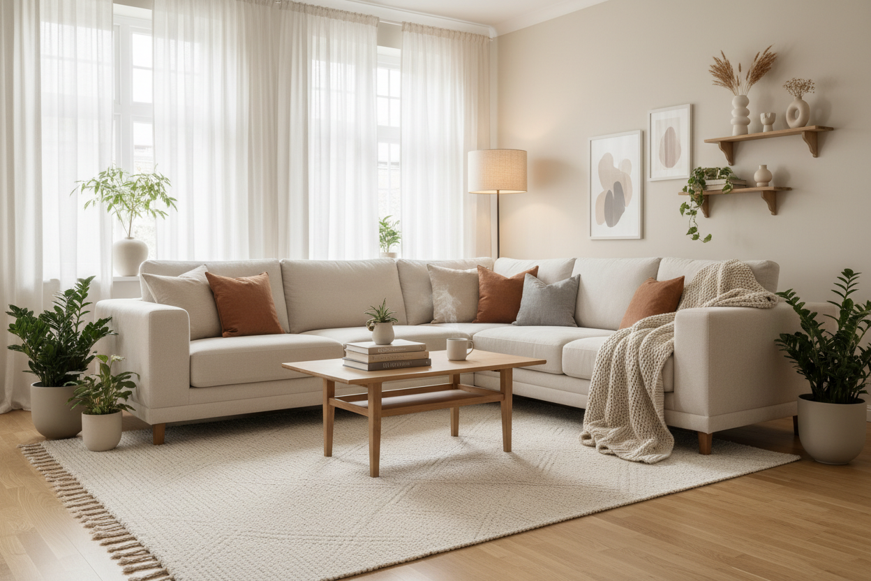 a beautiful living room witha beautifull theme and cozy vibes