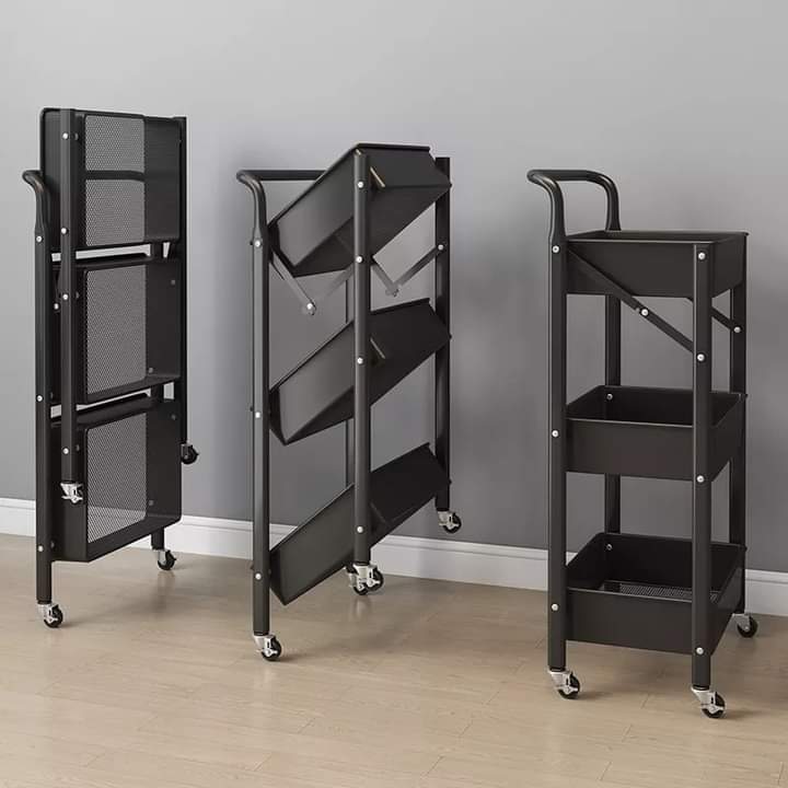 3-Tier Foldable Trolley Organizer With Wheels, Available in white and Black color