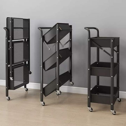 3-Tier Foldable Trolley Organizer With Wheels, Available in white and Black color